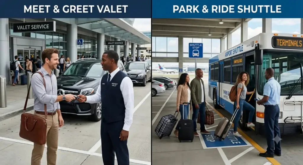 Meet & Greet vs. Park & Ride airport parking comparison