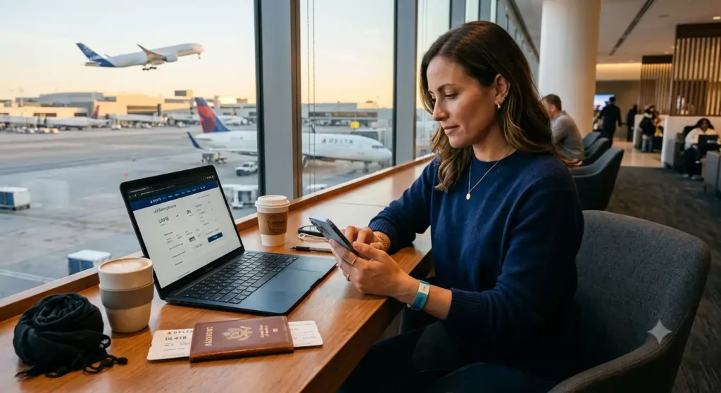 Traveler booking airport parking online before flying
